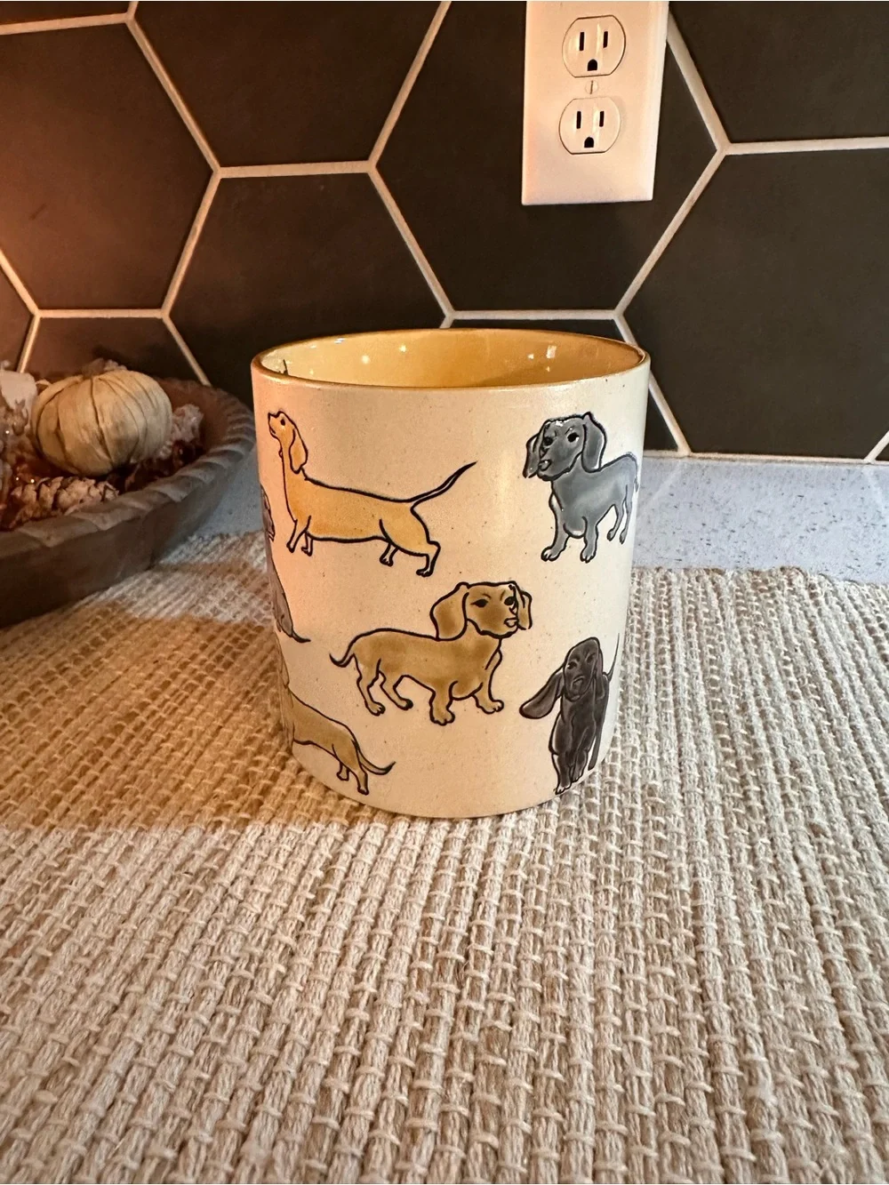 Dachshund Ceramic Dog Mug - Yellow Interior
